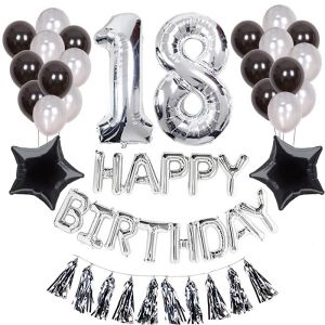 A set of balloons for 18th birthday - silver - black