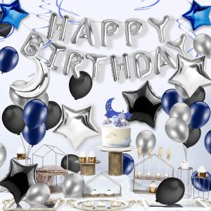 A set of birthday balloons - dark blue and black