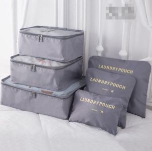 A set of travel organizers for a suitcase and a wardrobe (6 pcs) - black