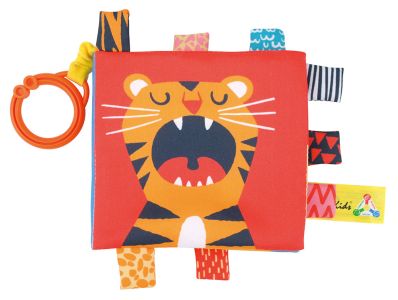 A soft, double-sided book to hang on a pram / car seat - Animals