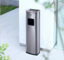 A standing garbage can with an ashtray - silver