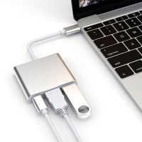 Adapter aluminiowy HUB 3w1 USB-C na HDMI 4K, USB 3.1, USB-C - srebrny