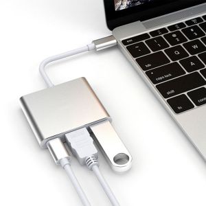 Adapter aluminiowy HUB 3w1 USB-C na HDMI 4K, USB 3.1, USB-C - srebrny