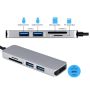 Adapter aluminiowy HUB 5w1 USB-C na HDMI 4K, 2xUSB 3.0, Czytnik kart