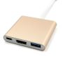 Aluminum adapter HUB 3in1 USB-C to HDMI 4K, USB 3.1, USB-C - gold