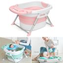 Baby folding bath tub with a pillow in color pink - pink