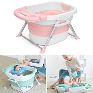 Baby folding bath tub with a pillow in color pink - pink