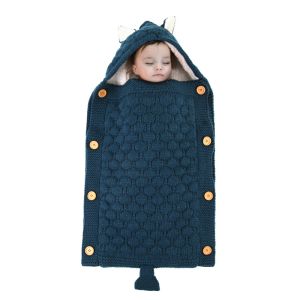 Baby sleeping bag with rabbit ears - dark blue