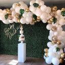 Balloon garland - white gold + leaves