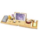 Bamboo bath tray for bathtub with wine glass holder and place for laptop / Bathroom shelf for bathtub - foldable
