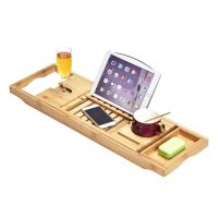 Bamboo bath tray for the bathtub with a wine glass holder / Bathroom shelf for the bathtub - adjustable