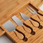 Bamboo cheese serving board with knives
