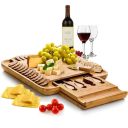 Bamboo cheese serving board with knives