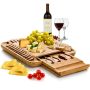 Bamboo cheese serving board with knives