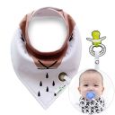 Brown and white shawl / bib with a pacifier hanger