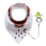 Brown and white shawl / bib with a pacifier hanger
