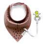 Brown shawl / bib with a pacifier hanger
