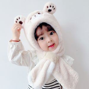 Children's plush hat with a scarf for children aged 1 to 8 –beige Bear