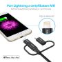 CHOETECH KABEL 3W1 USB A -> LIGHTNING/MICRO USB/USB-C 1.2M MFI CERTIFIED NYLONOWY IP0030