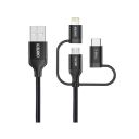 CHOETECH KABEL 3W1 USB A -> LIGHTNING/MICRO USB/USB-C 1.2M MFI CERTIFIED NYLONOWY IP0030