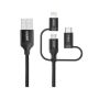 CHOETECH KABEL 3W1 USB A -> LIGHTNING/MICRO USB/USB-C 1.2M MFI CERTIFIED NYLONOWY IP0030
