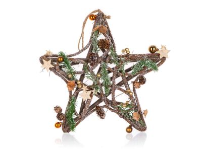 Christmas hanging star 35cm, brown and gold