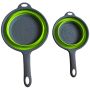 Collapsible silicone colander with a handle - 2 pieces, green