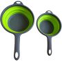Collapsible silicone colander with a handle - 2 pieces, green