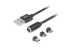 COMBO CABLE USB-A(M)->USB MICRO(M)+LIGHTNING(M)+USB-C(M) 2.0 1M BLACK QC 3.0 MAGNETIC LANBERG