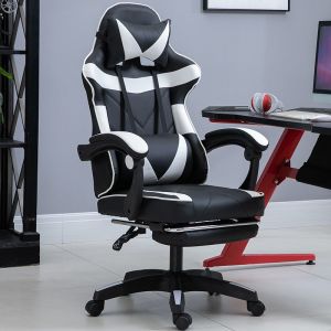 Computer / gaming chair with a footrest - black and white