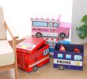 Container for toys with a pouffe - fire truck