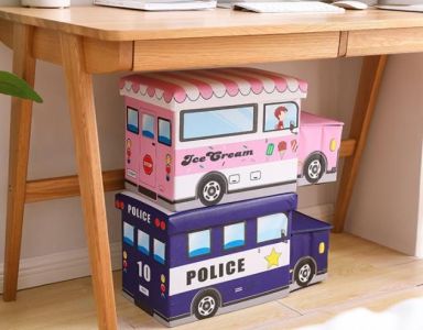 Container for toys with a pouffe - Police car