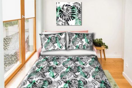 Cotton bed linen set 160x200 cm - black-green flowers