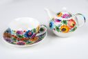Cup FOLKSTAR Halinka with a teapot from Lowicz white