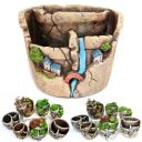Dekoracyjna ceramiczna doniczka / donica z krajobrazem – wodospad, kolor kamienny