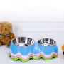 Double stainless steel dog / cat bowl - blue