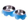 Double stainless steel dog / cat bowl - blue