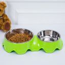 Double stainless steel dog / cat bowl - green