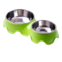 Double stainless steel dog / cat bowl - green