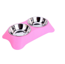 Double stainless steel dog / cat bowl - pink