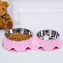 Double stainless steel dog / cat bowl - pink