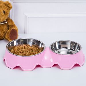 Double stainless steel dog / cat bowl - pink