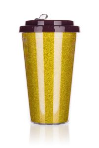 Double wall travel mug GLITTERS 500 ml, gold