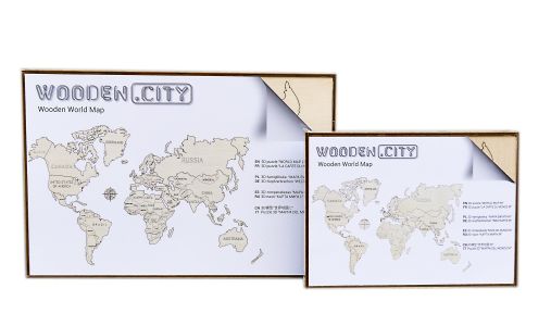 Drewniana Mapa Świata na ścianę 3D, rozm. XL – kolor naturalny