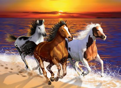 Drewniane Puzzle z figurkami - Dzikie konie na plaży, 505 elementów