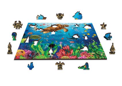 Drewniane Puzzle z figurkami - Żółw i przyjaciele rozm. M, 200 elementów