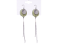 Earrings hanging green circles with hanging silver threads