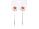 Earrings hanging silver circles with orange stars with hanging silver threads