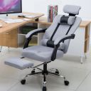 Ergonomiczny, obrotowy fotel z podnóżkiem i zagłówkiem, wentylacja - szary