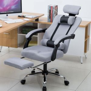 Ergonomiczny, obrotowy fotel z podnóżkiem i zagłówkiem, wentylacja - szary
